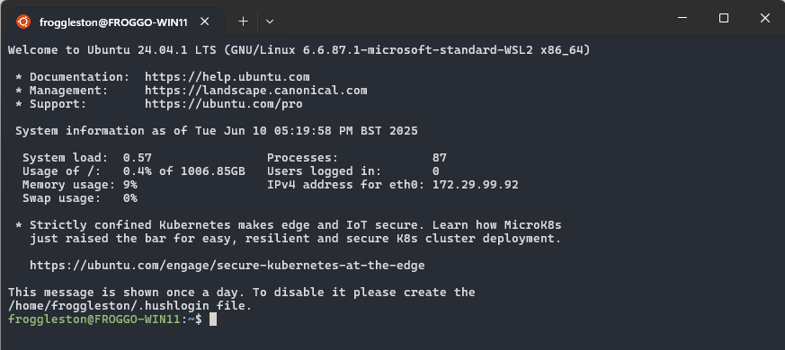 Ubuntu terminal running bash and showing the Ubuntu version
