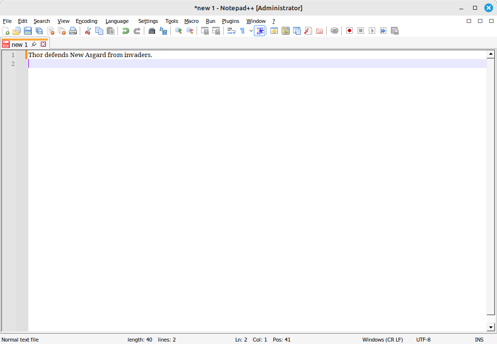 Text entered into new notepad++ document