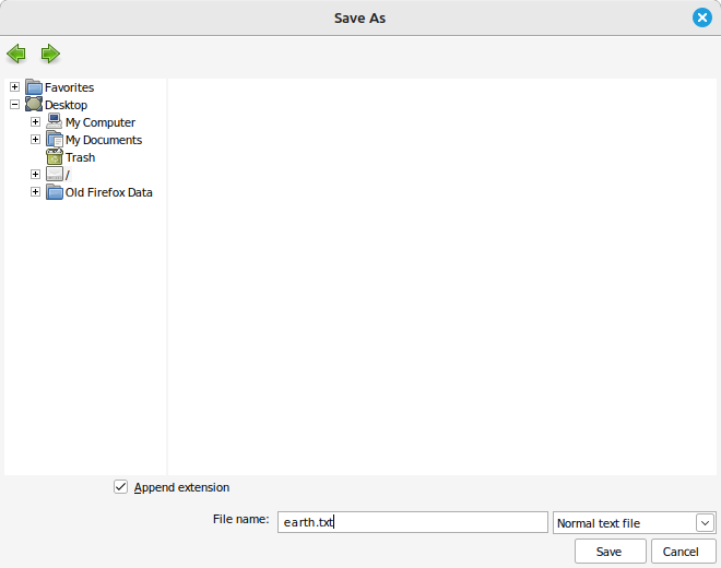 Save document as earth.txt