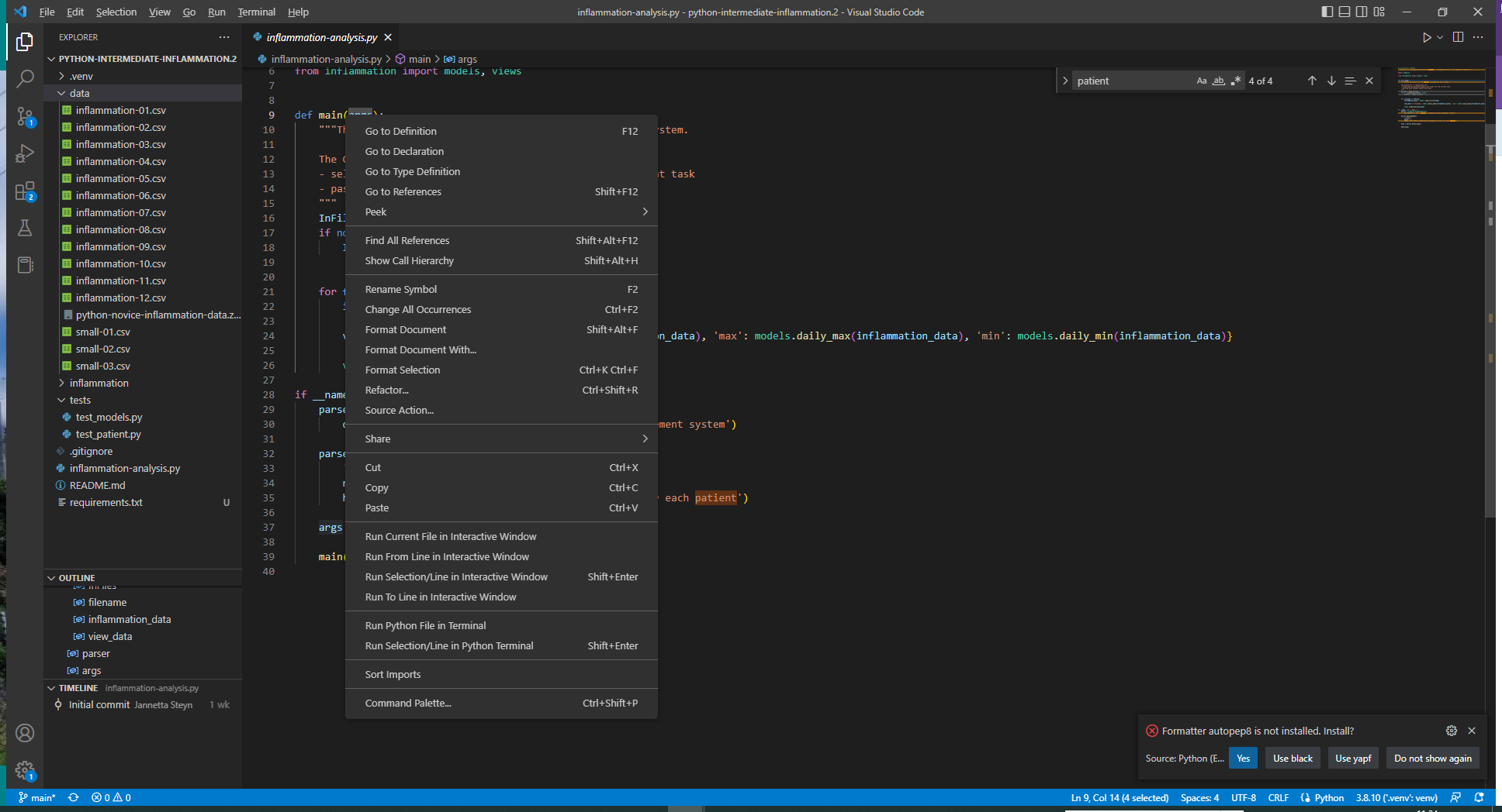 Code References Functionality in VS Code